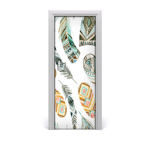 Door wallpaper Ethnic feathers