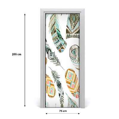 Door wallpaper Ethnic feathers