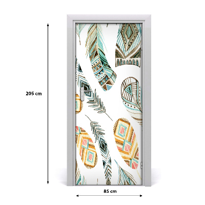 Door wallpaper Ethnic feathers