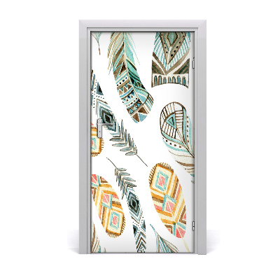 Door wallpaper Ethnic feathers