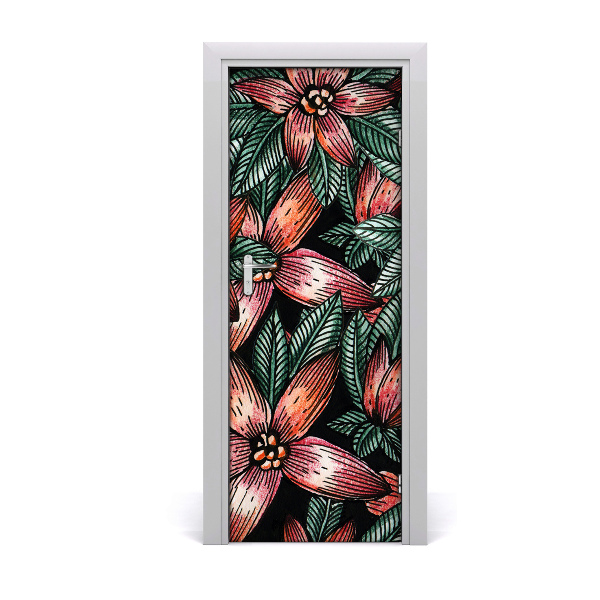 Self-adhesive door veneer Tropical flowers