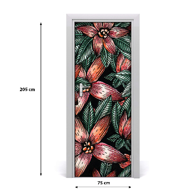 Self-adhesive door veneer Tropical flowers