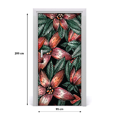 Self-adhesive door veneer Tropical flowers