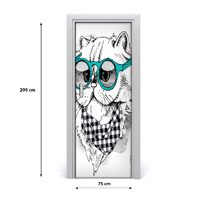 Self-adhesive door sticker Cat with glasses