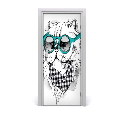 Self-adhesive door sticker Cat with glasses