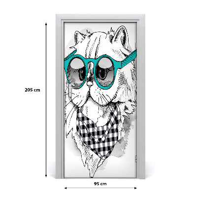 Self-adhesive door sticker Cat with glasses