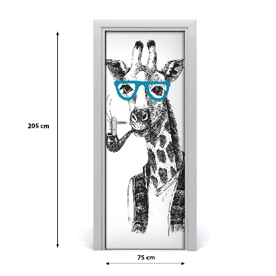 Self-adhesive door sticker Giraffes with glasses