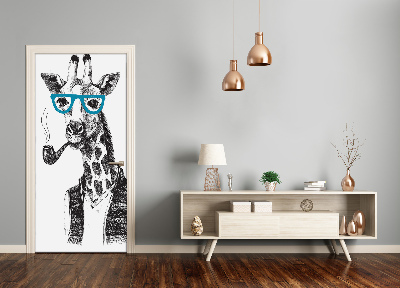 Self-adhesive door sticker Giraffes with glasses