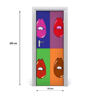 Self-adhesive door wallpaper Colorful lips