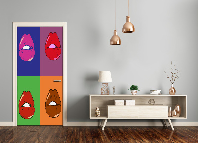 Self-adhesive door wallpaper Colorful lips