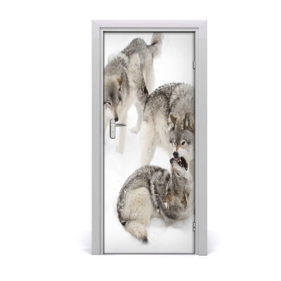 Self-adhesive door sticker Wall gray wolves