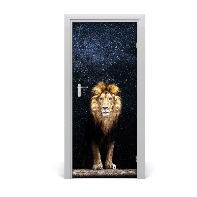 Self-adhesive door sticker A lion against the background of stars