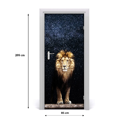 Self-adhesive door sticker A lion against the background of stars