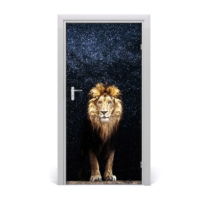 Self-adhesive door sticker A lion against the background of stars