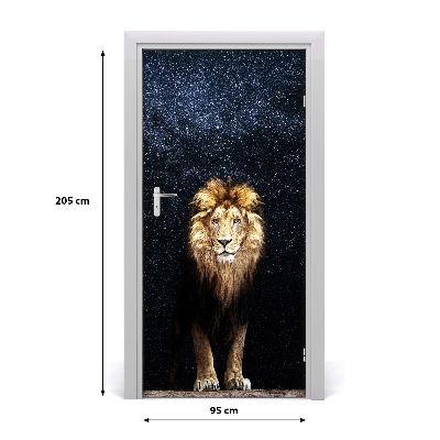 Self-adhesive door sticker A lion against the background of stars