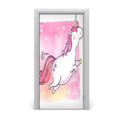 Self-adhesive door sticker Pink unicorn