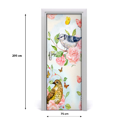 Self-adhesive door sticker Birds, butterflies and roses