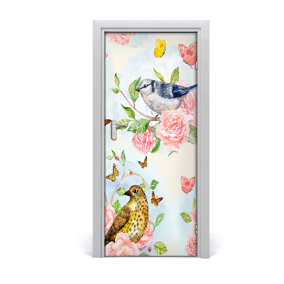 Self-adhesive door sticker Birds, butterflies and roses