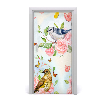 Self-adhesive door sticker Birds, butterflies and roses