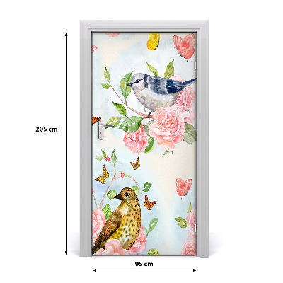 Self-adhesive door sticker Birds, butterflies and roses