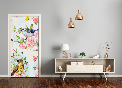 Self-adhesive door sticker Birds, butterflies and roses