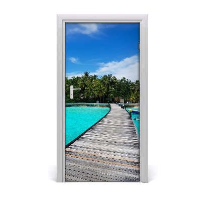 Self-adhesive door wallpaper Tropical view