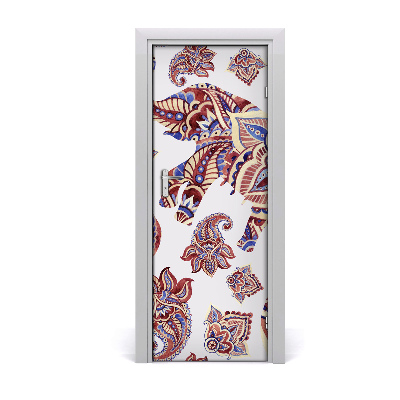 Self-adhesive door sticker Ethnic elephant patterns