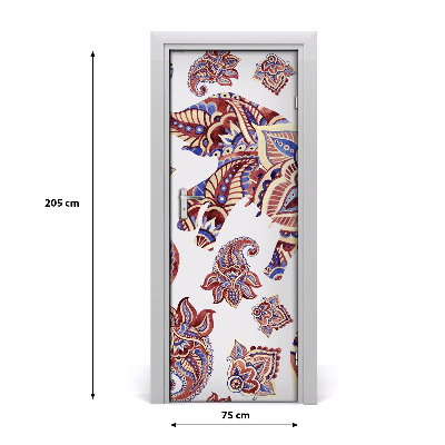 Self-adhesive door sticker Ethnic elephant patterns