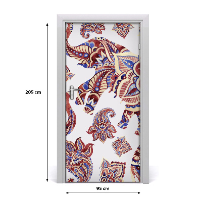 Self-adhesive door sticker Ethnic elephant patterns