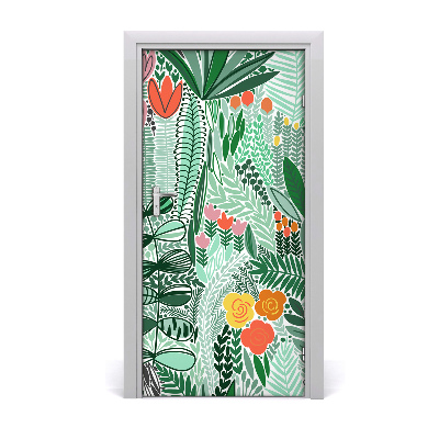 Self-adhesive door veneer Tropical flowers