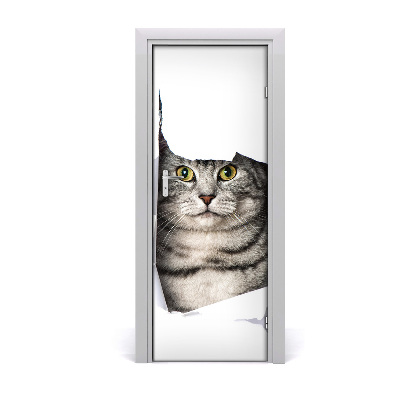 Self-adhesive door wallpaper Cat in the hole