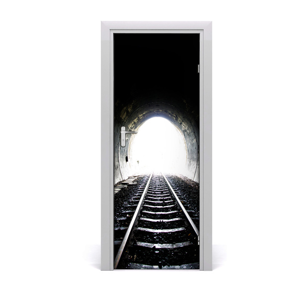 Self-adhesive door wallpaper Tunnel railway tracks