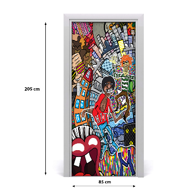 Self-adhesive door wallpaper Music collage