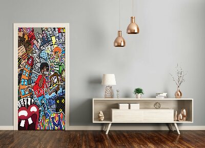 Self-adhesive door wallpaper Music collage