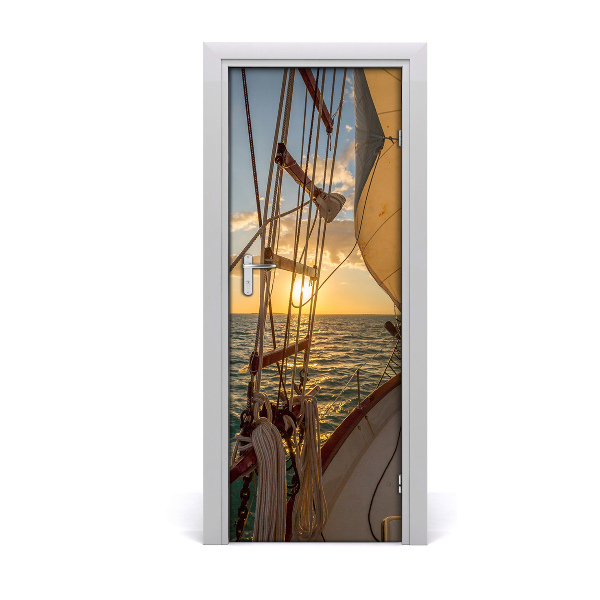 Self-adhesive door wallpaper Yacht on the sea