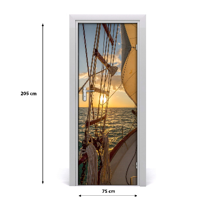 Self-adhesive door wallpaper Yacht on the sea