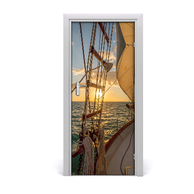 Self-adhesive door wallpaper Yacht on the sea