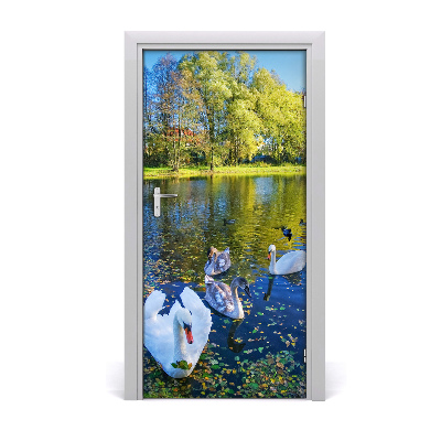 Self-adhesive door sticker Swans on the pond