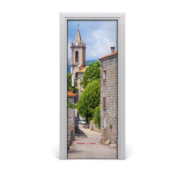 Self-adhesive door wallpaper A small town street