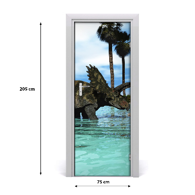 Self-adhesive door sticker Dinosaurs on the beach