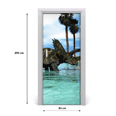 Self-adhesive door sticker Dinosaurs on the beach