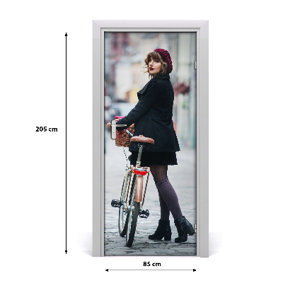 Self-adhesive door wallpaper Woman on a bicycle