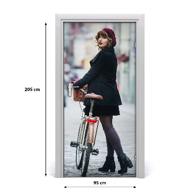 Self-adhesive door wallpaper Woman on a bicycle