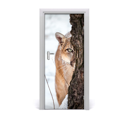 Self-adhesive door wallpaper Mountain puma