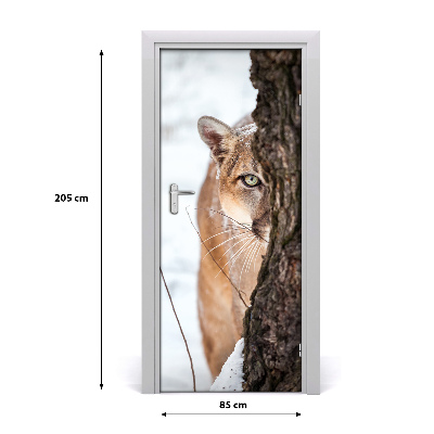 Self-adhesive door wallpaper Mountain puma