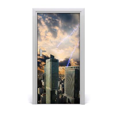 Self-adhesive door wallpaper Storm over warsaw