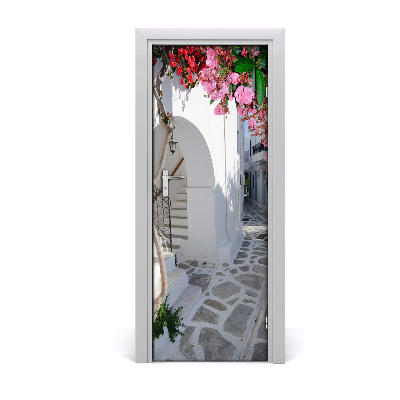 Self-adhesive door wallpaper Greek village