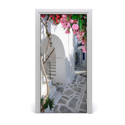 Self-adhesive door wallpaper Greek village