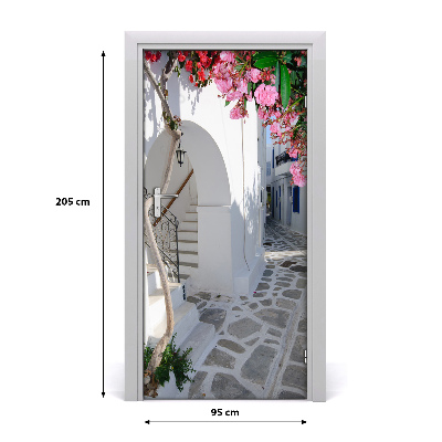 Self-adhesive door wallpaper Greek village