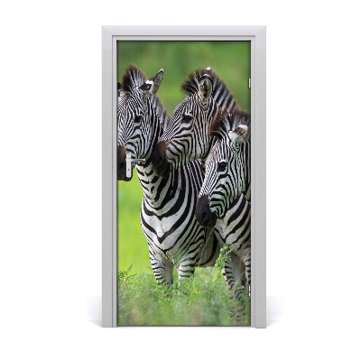 Self-adhesive door sticker The wall three zebras